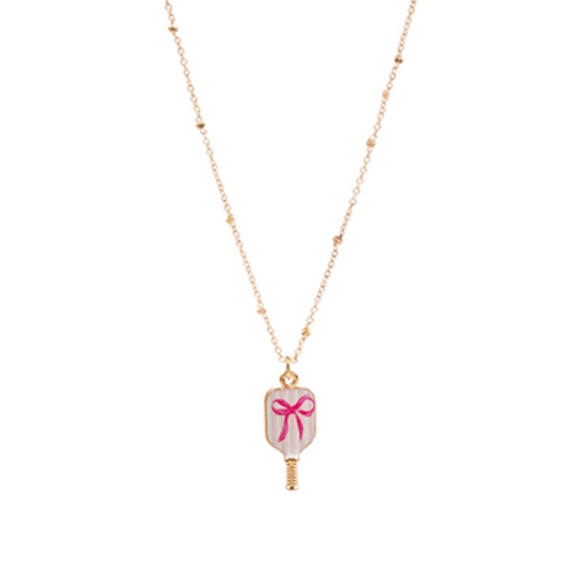 Pickleball Enamel Bow Pattern Necklace - Picture 1 of 2